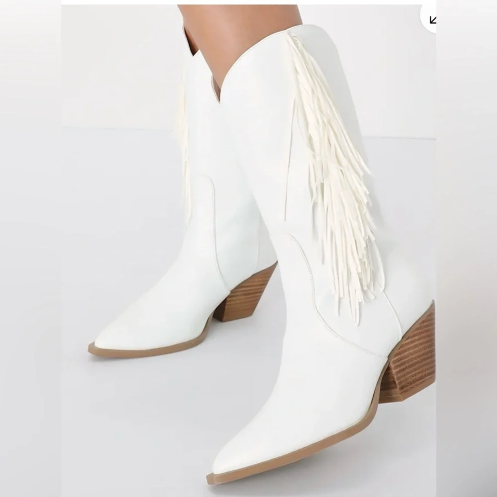 Billini White Fringe Western Cowboy Boots 7 - Picture 2 of 6